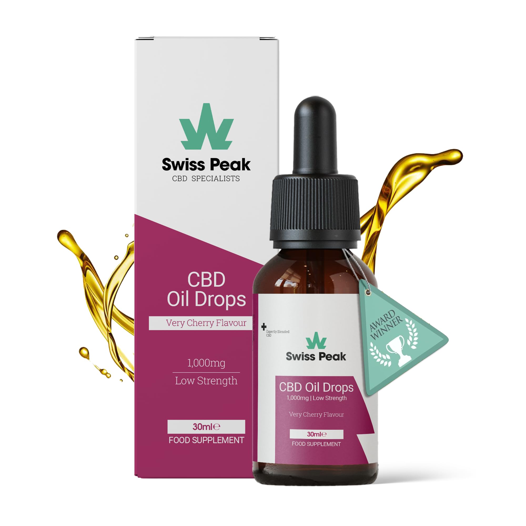 CBD Oil, 1000mg, Cherry Flavoured, Broad Spectrum, THC-Free, 30ml
